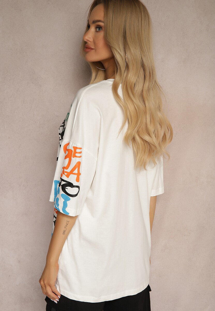Biała Koszulka T-shirt z Napisami w Stylu Graffiti z Bawełny Venoma 3