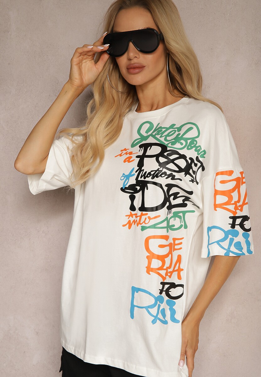 Biała Koszulka T-shirt z Napisami w Stylu Graffiti z Bawełny Venoma 2
