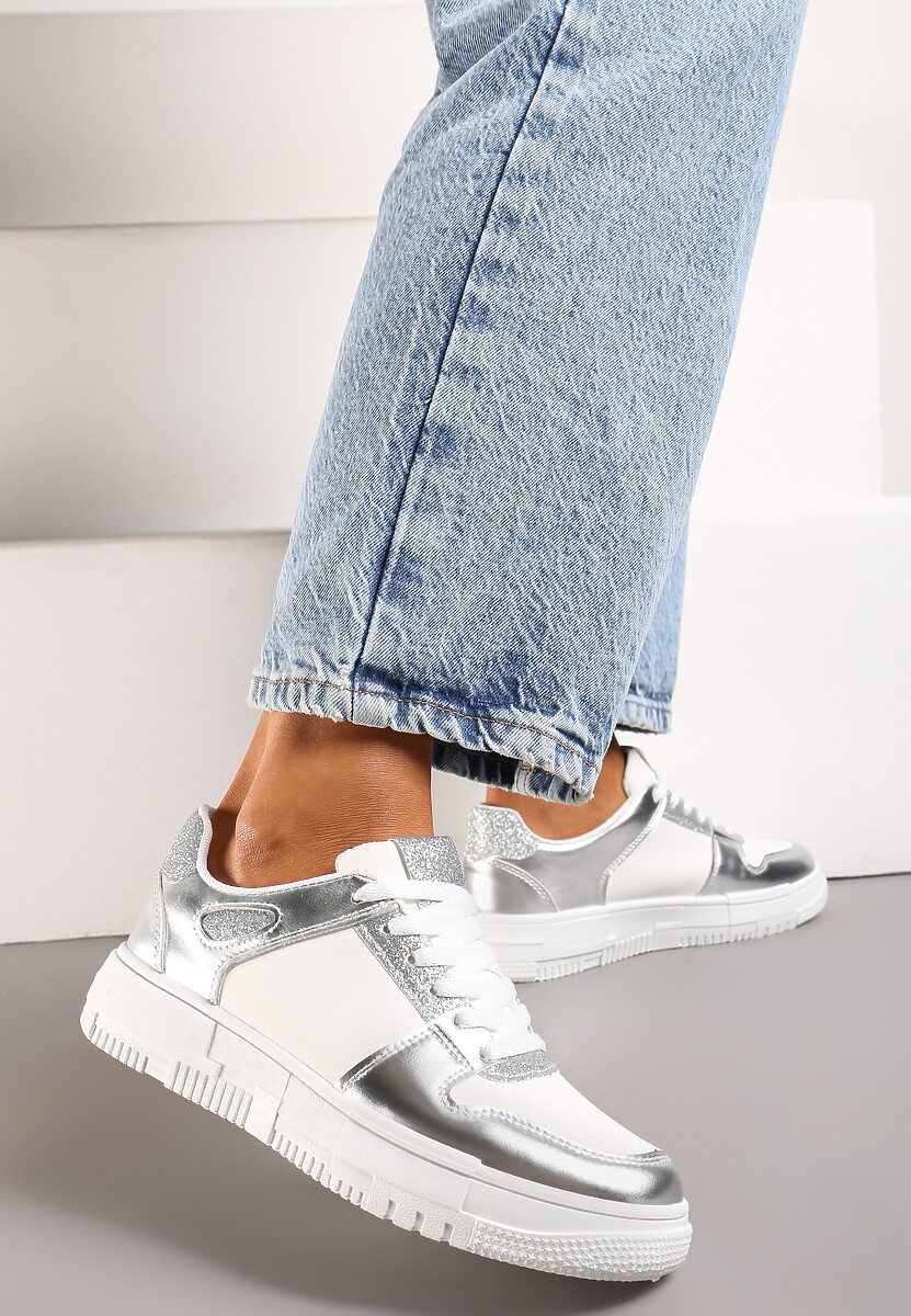 Sneakers Argintii cu Platformă Joasă și Sclipici Nuera 3