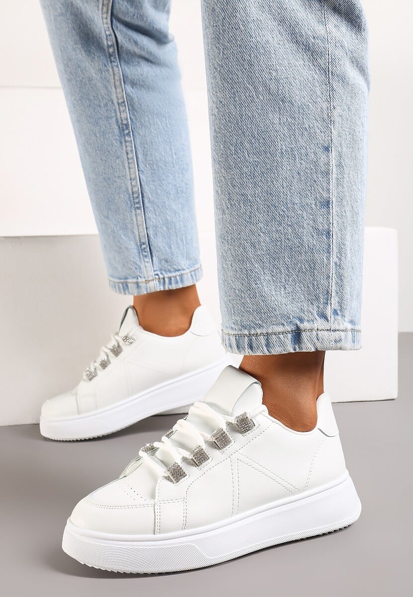 Sneakers Albi din Piele Ecologică cu Șireturi pe Talpă Groasă cu Zirconiu Decorativ Nevarra 2