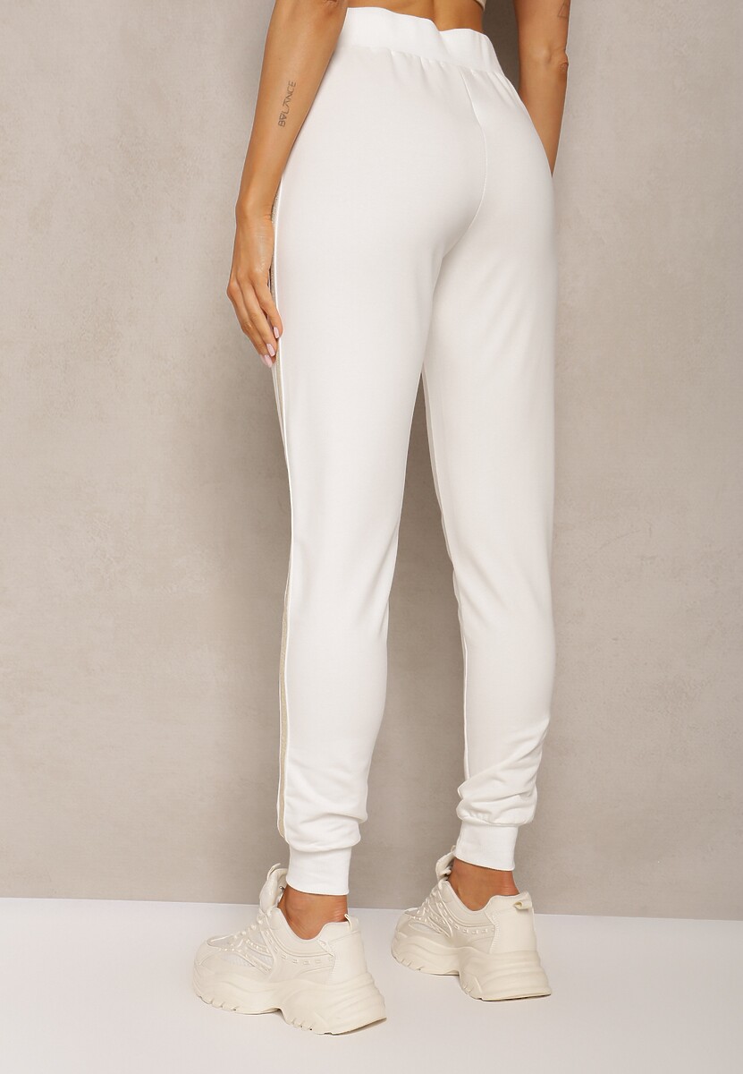 Białe Spodnie Dresowe High Waist z Lampasami Skadia 3
