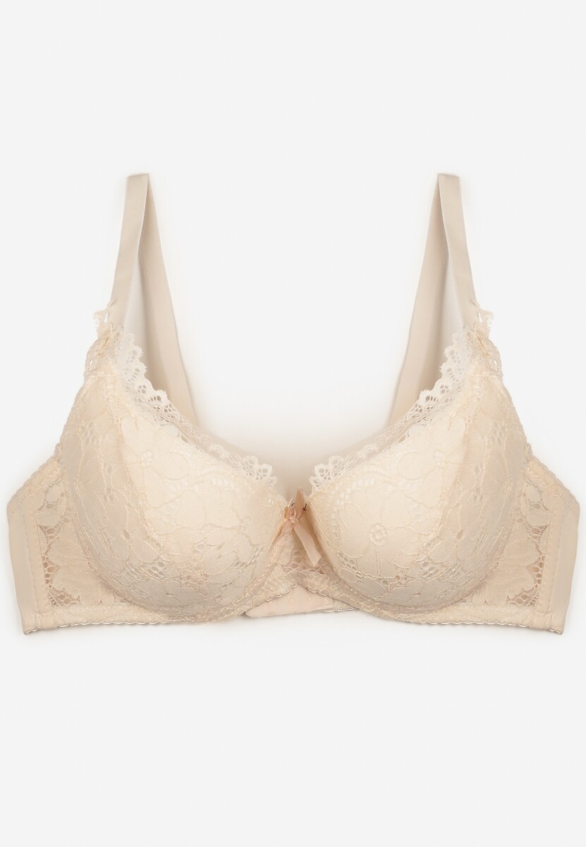 Sutien bej deschis cu cupe buretate și dantelă Pillnes 2