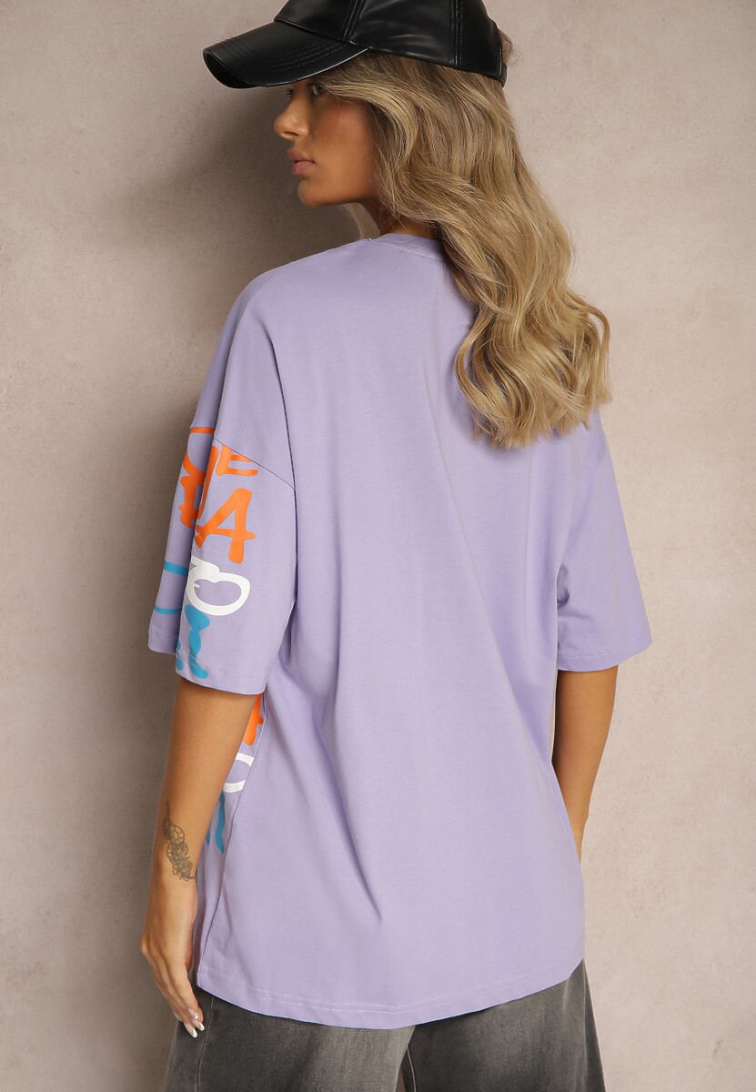 Fioletowa Koszulka T-shirt z Napisami w Stylu Graffiti z Bawełny Venoma 3