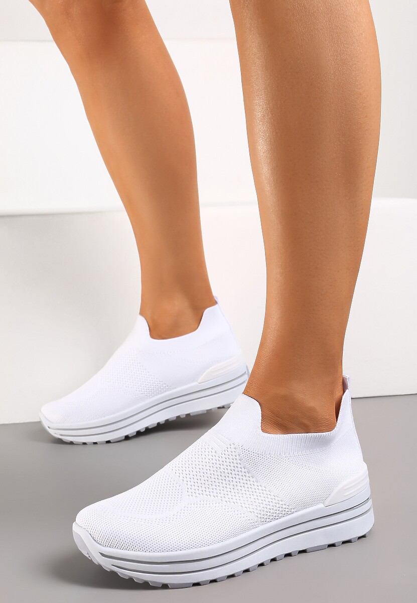 Pantofi Sport Albi Slip-On cu Carâmb Moale pe Platformă Joasă Dionema 1