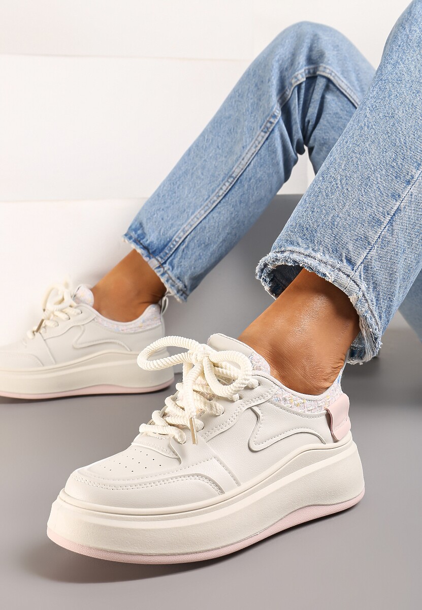Sneakerși bej-roz cu platformă până la gleznă cu cusături decorative Arsicada 2