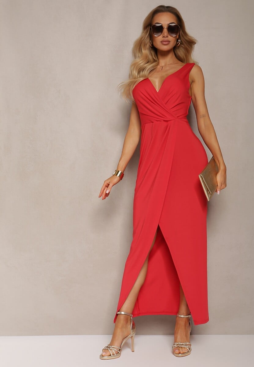Rochie roșie tip cocktail cu drapaje Kalkisa 3