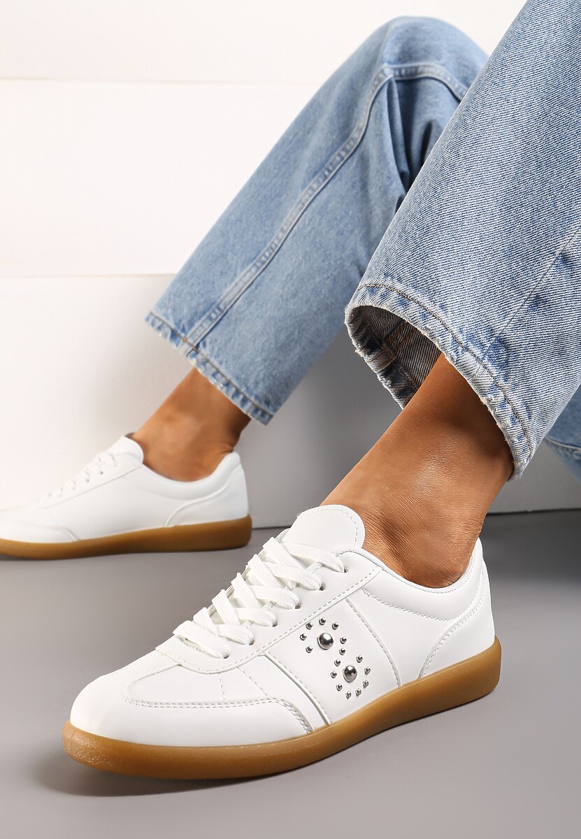 Sneakerși albi cu talpă joasă cu sistem de închidere și inserție decorativă Drukesti 1