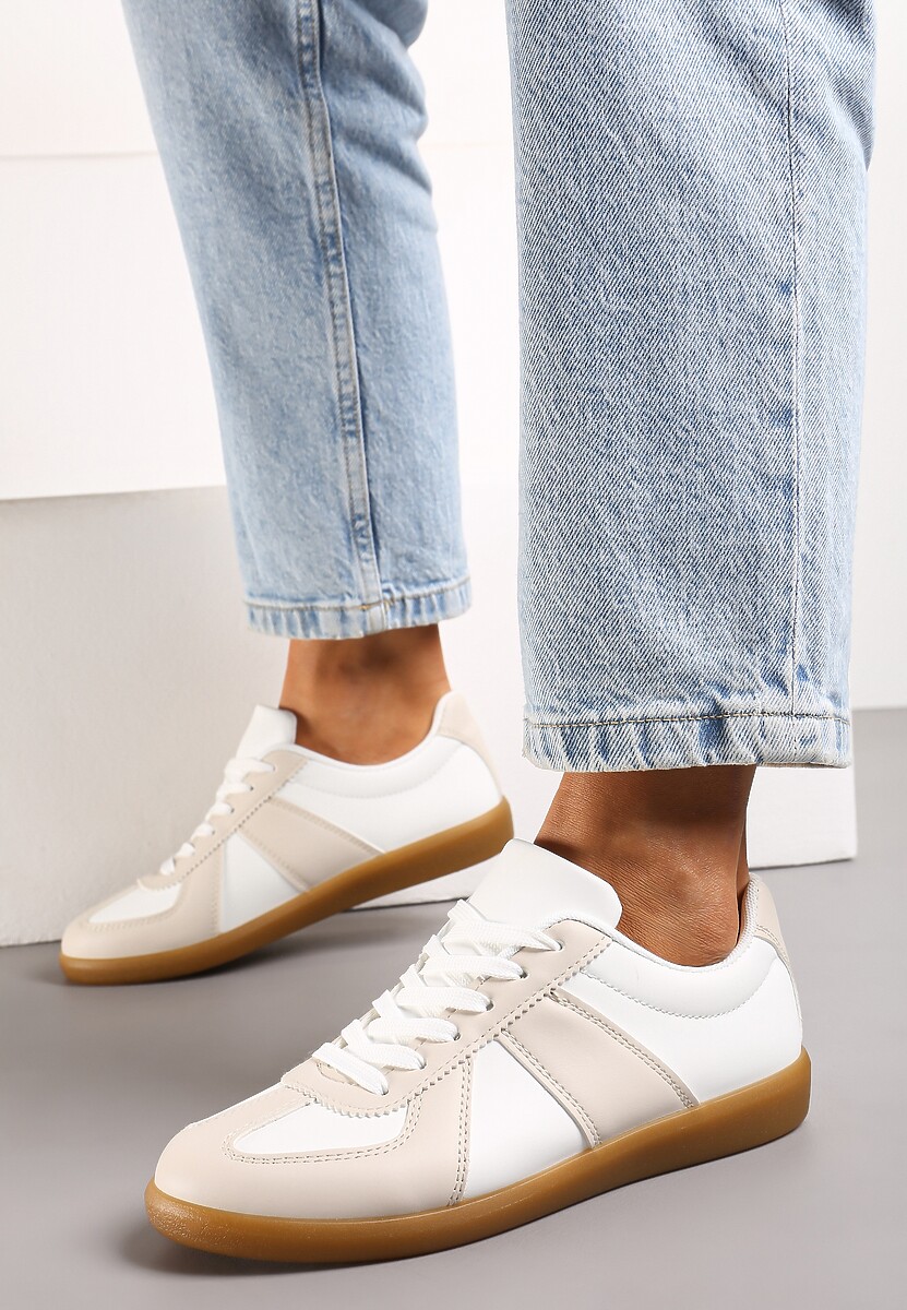 Sneakers Teniși bej-albi cu cusături decorative Sumina 2