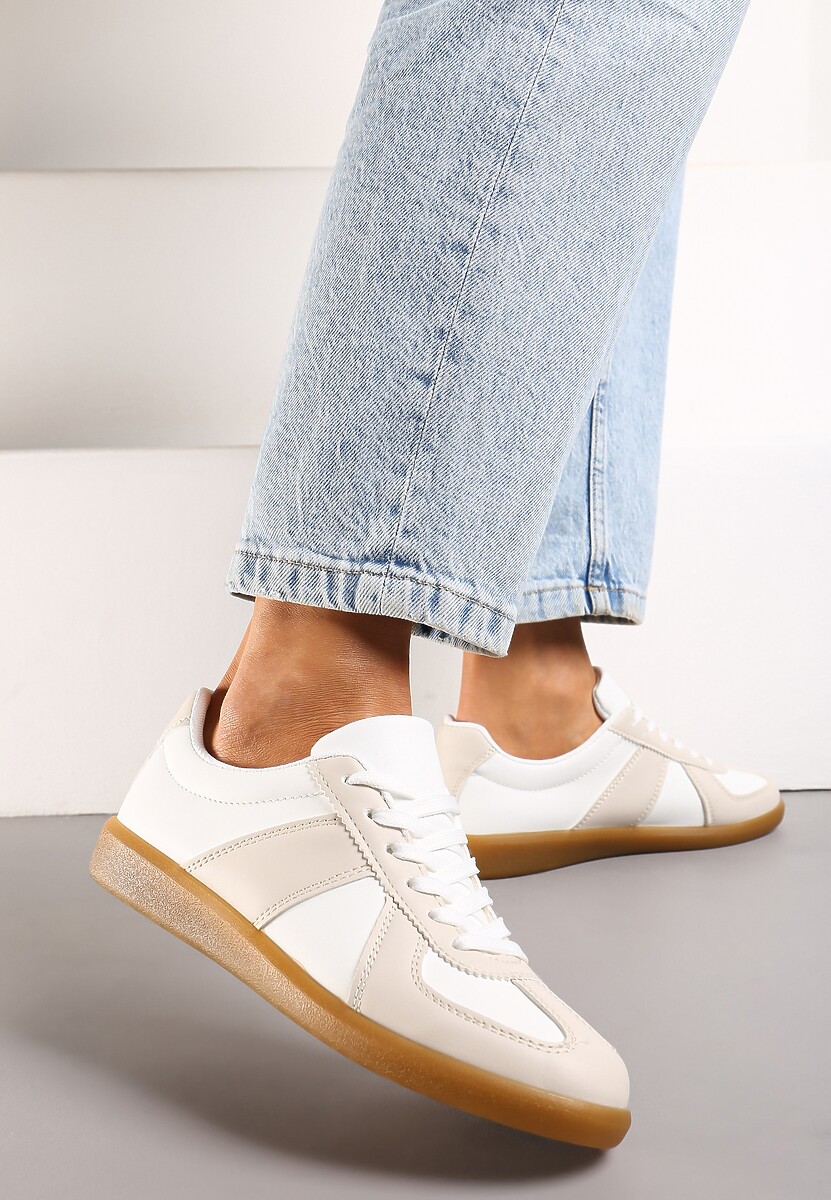 Sneakers Teniși bej-albi cu cusături decorative Sumina 3