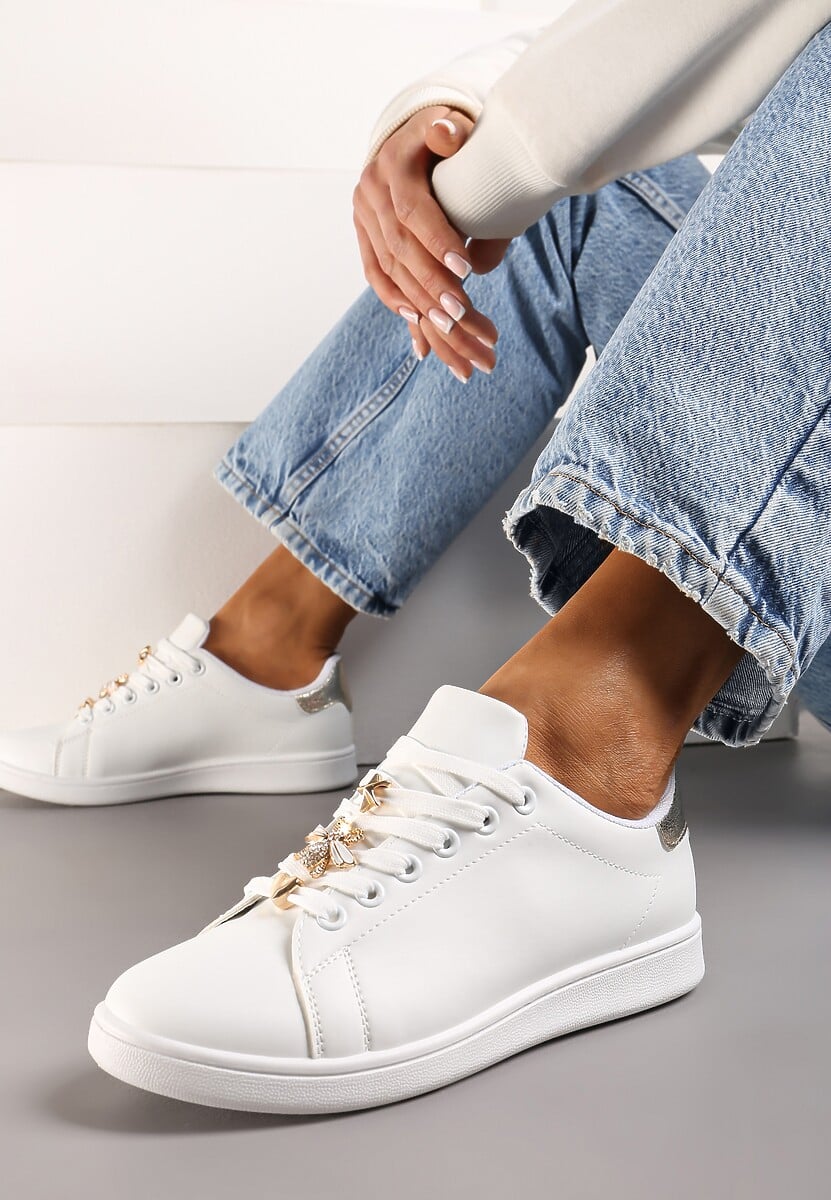 Sneakers Albi-Aurii cu Aplicații Metalice între șireturi Viaprela 1