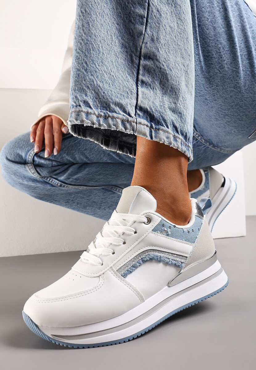 Biało-Niebieskie Sneakersy na Piankowej Podeszwie z Brokatowymi Wstawkami Pallasia 1