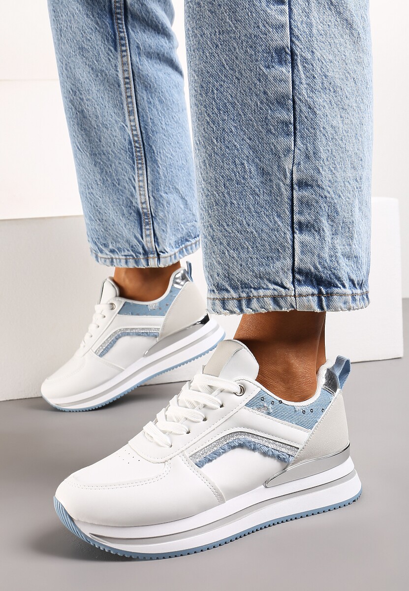 Biało-Niebieskie Sneakersy na Piankowej Podeszwie z Brokatowymi Wstawkami Pallasia 3