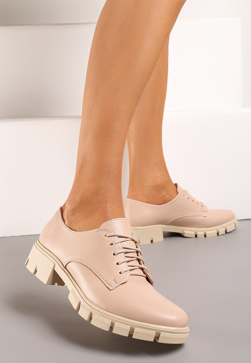 Pantofi Oxford Roz cu Brant din Piele și Talpă Decorativă Obira 1