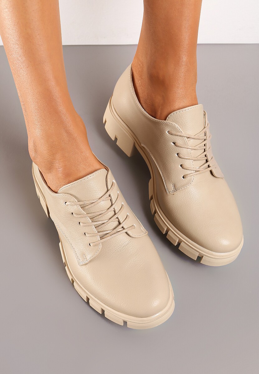 Pantofi Oxford bej cu talpă decorativă Obira și branț din piele 3