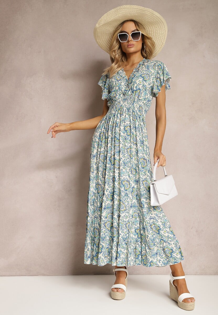 Rochie de vară din bumbac albastru cu elastic în talie și volane delicate Gloriassa 2