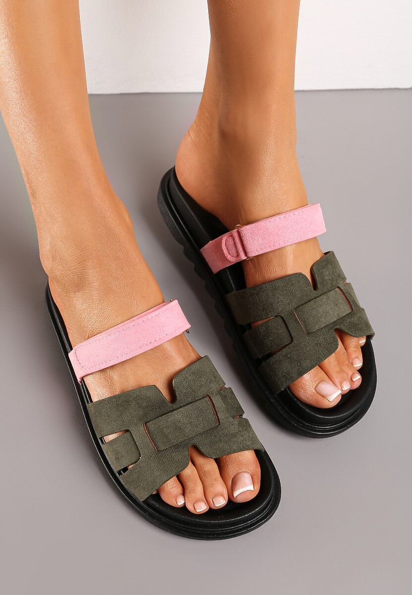 Sandale Gladiator Verde-Roz cu Arici și Talpă Antiderapantă Xanaida 3