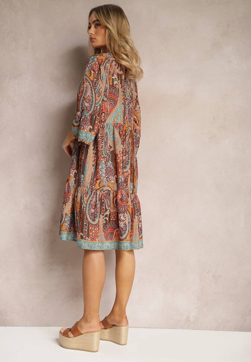 Rochie portocalie cloș cu volane model paisley Acerola 3