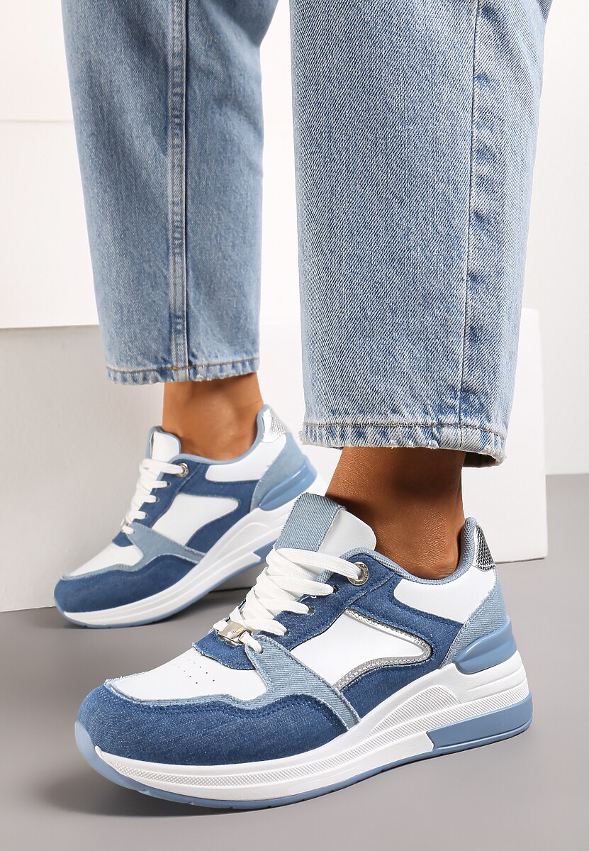 Sneakers Albastru-Alb cu Talpă Joasă și Inserții Textile Aquamarine 3