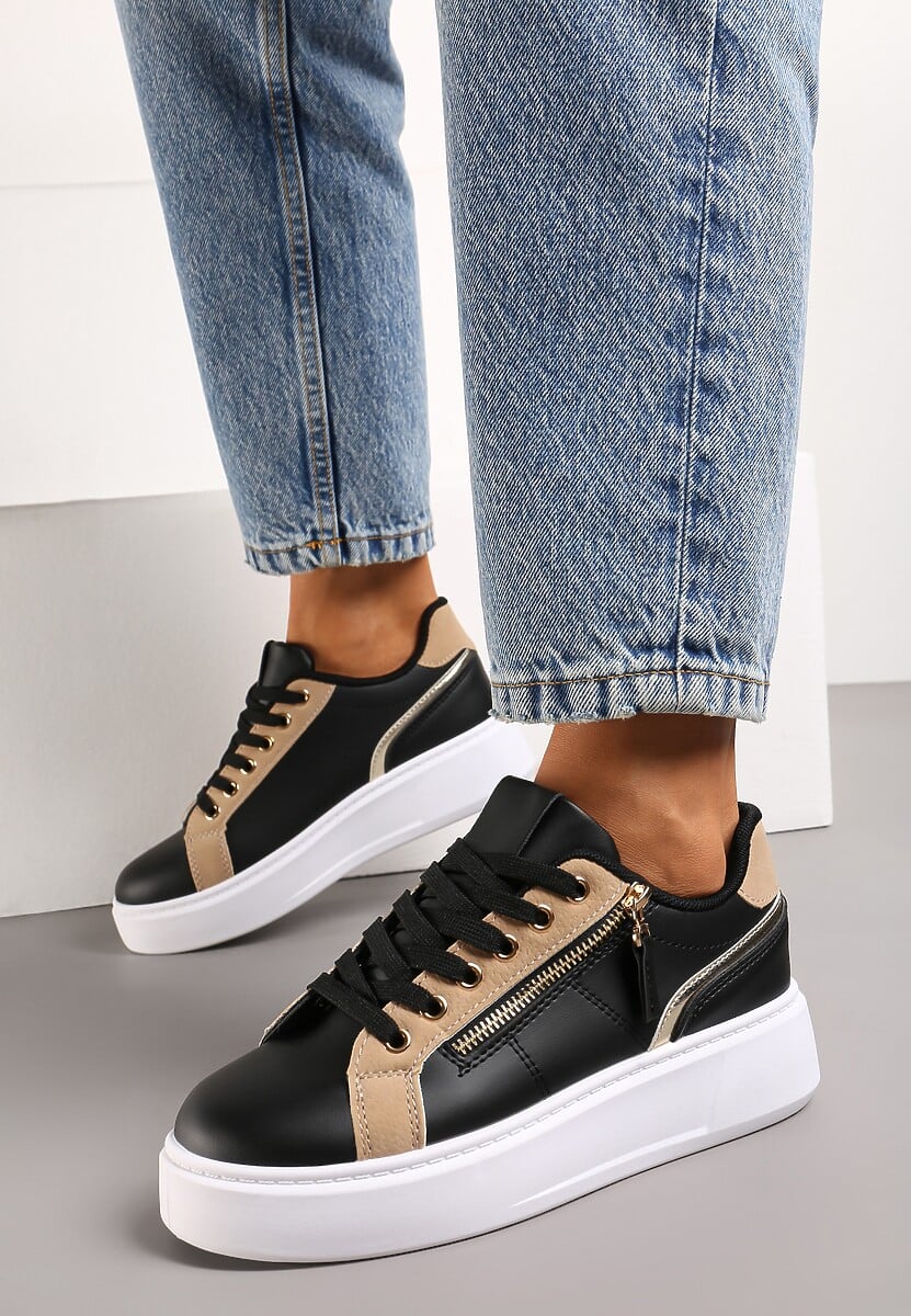 Czarne Sneakersy z Ozdobnym Suwakiem i Platformą Iolanna 3