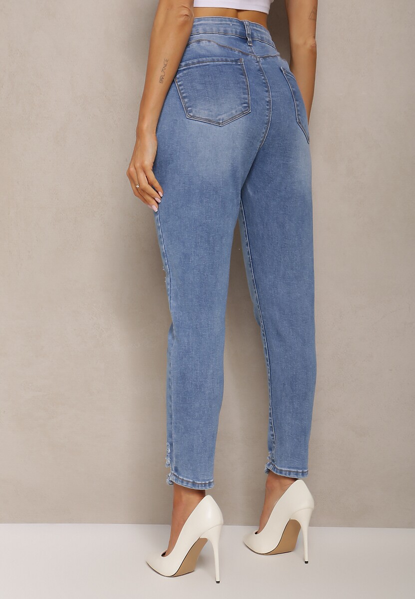 Niebieskie Jeansy Skinny Ozdobione Przedarciami Anacisua 3