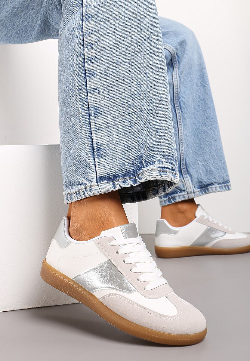 Sneakers Albi-Argintii cu Șiret Clasic Norio 2