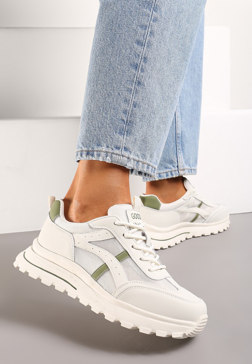 Sneakers din Piele Alb-Verde cu Inserții Moderne din Plasă Apheni 2