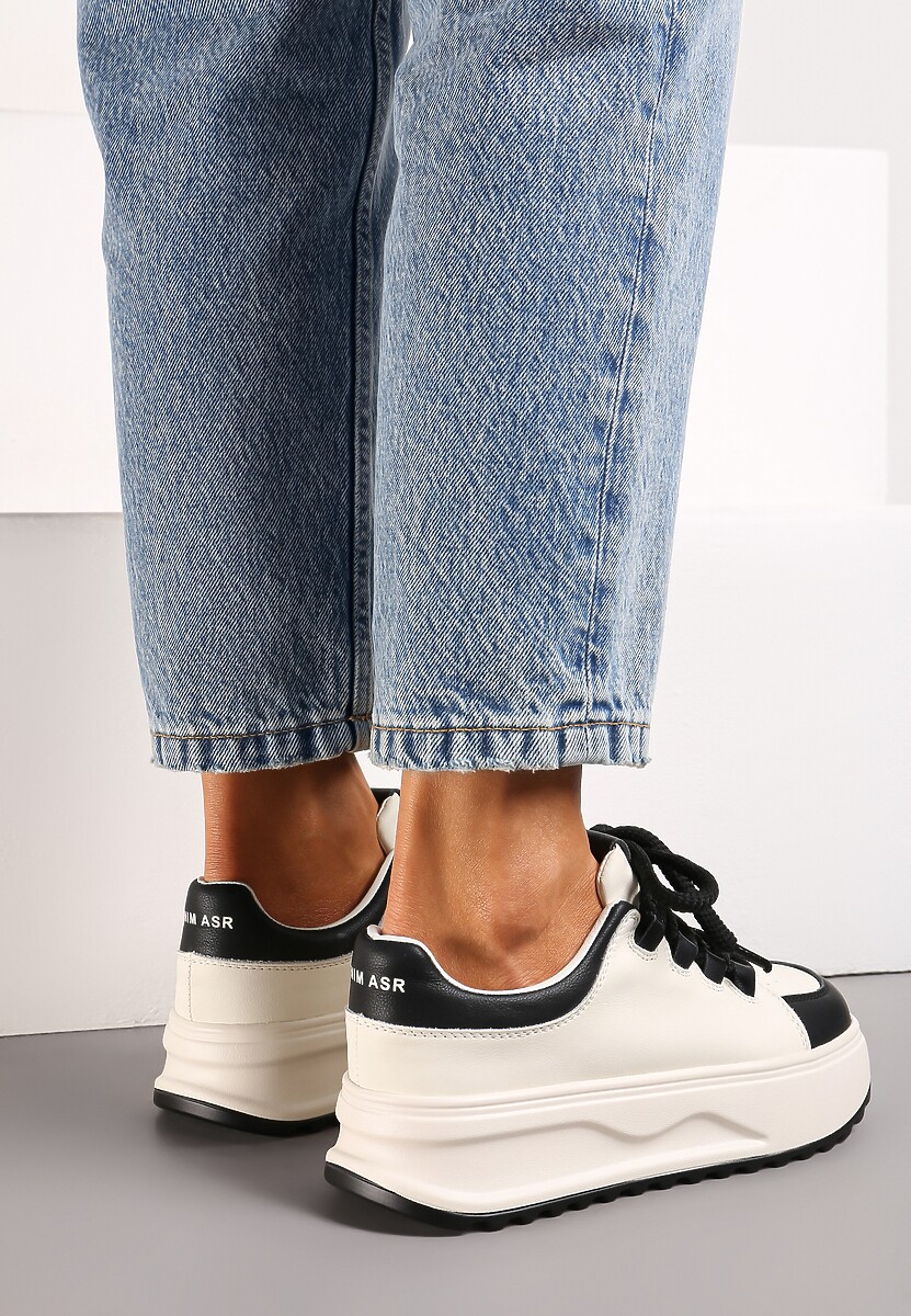 Sneakers Albi-Negri din Piele Naturală cu Platformă și Șireturi Late Talthea 3