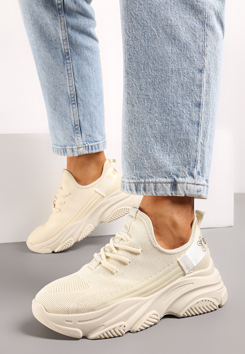 Sneakers Bej Wsuwane cu Carâmb Înalt tip Șosetă și Talpă cu Imprimeu Axilon 3