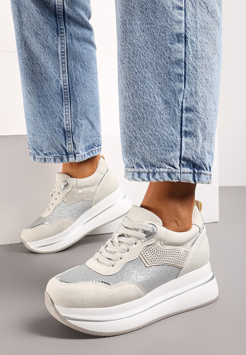 Sneakers Bej pe Platformă cu Pietre pe Lateral Oarema 2