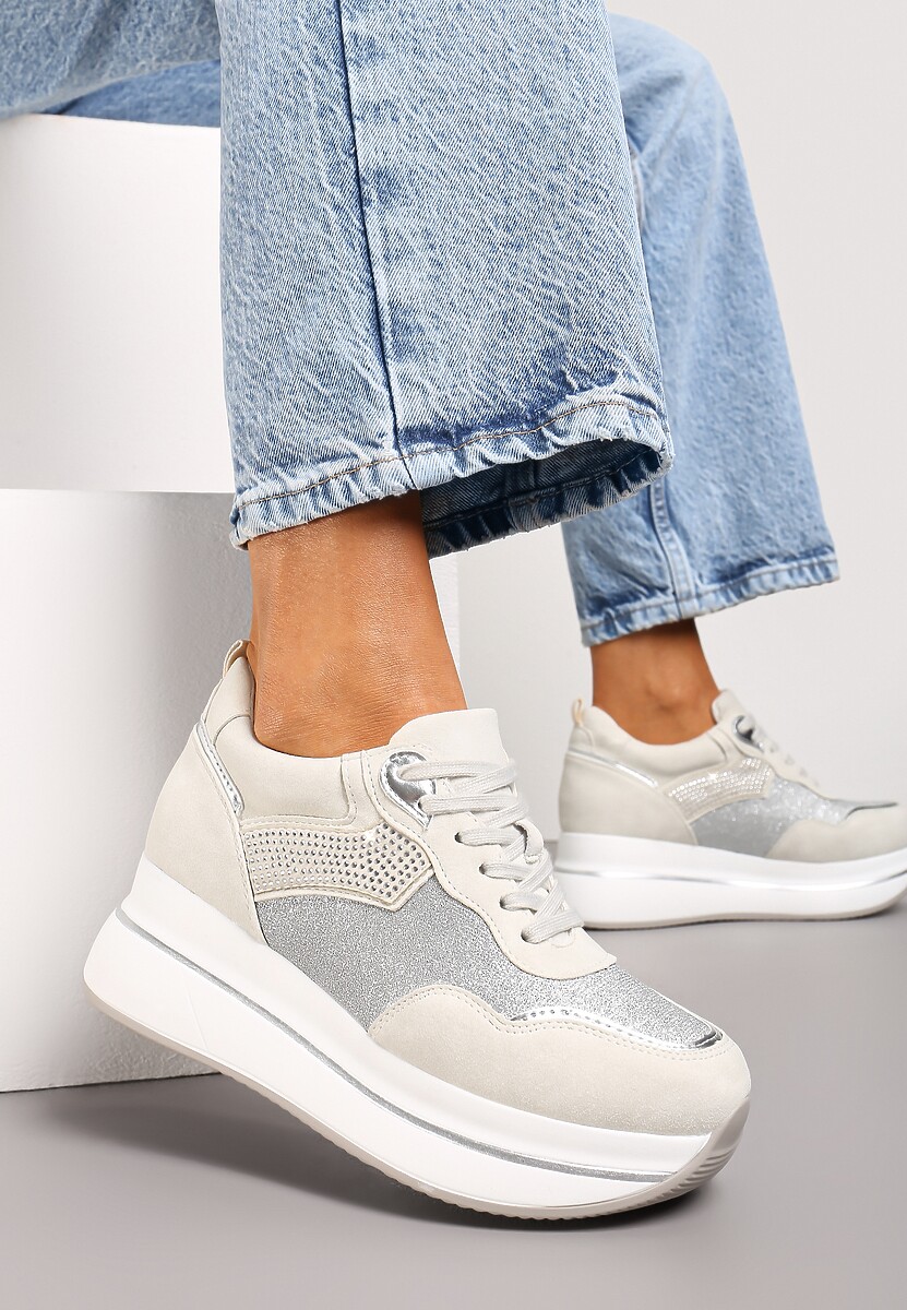 Sneakers Bej pe Platformă cu Pietre pe Lateral Oarema 3