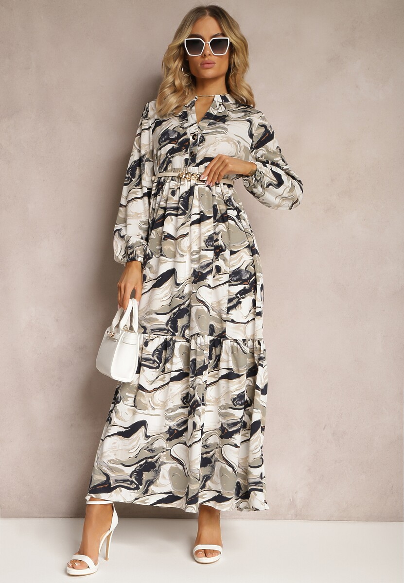 Rochie Albă Cloș Imprimeu Abstract Aganotha 2