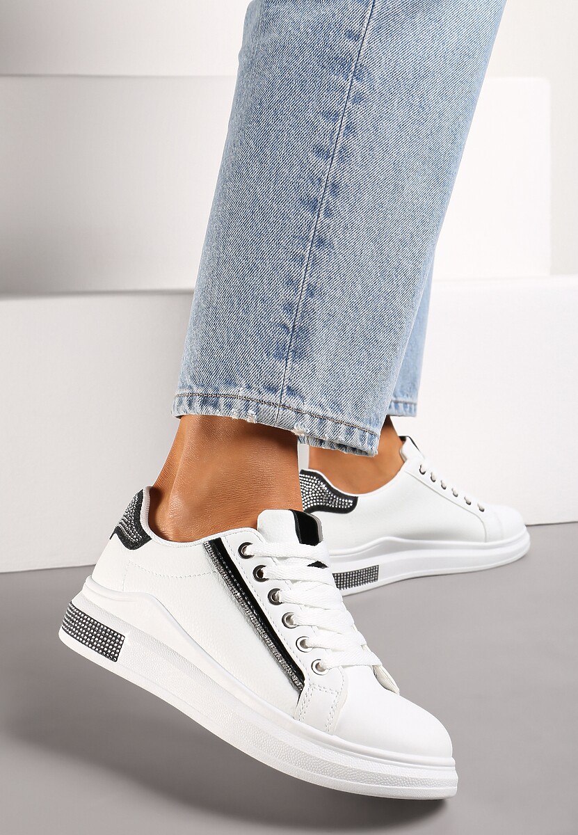 Sneakers Albo-Negri cu Inserții Sclipitoare și Pietre Strass Ingemi 1