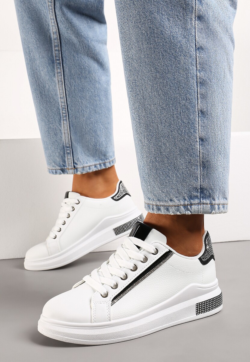Sneakers Albo-Negri cu Inserții Sclipitoare și Pietre Strass Ingemi 2