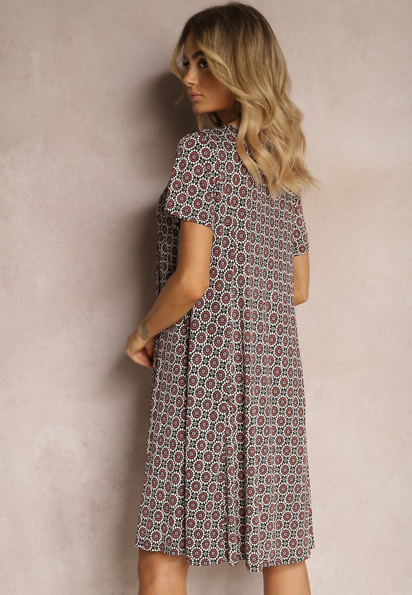 Rochie Neagră-Bordo Cloș cu Model Ornamental din Viscoză Oflia 3