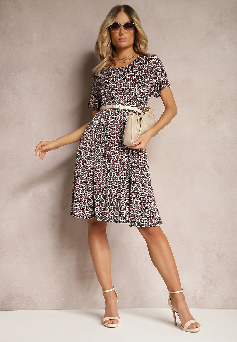 Rochie Neagră-Bordo Cloș cu Model Ornamental din Viscoză Oflia 2