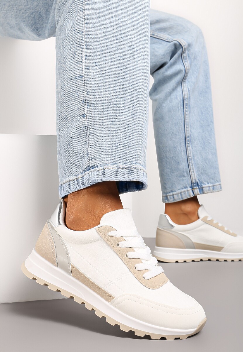 Białe Sznurowane Sneakersy przed Kostkę Kiea 1