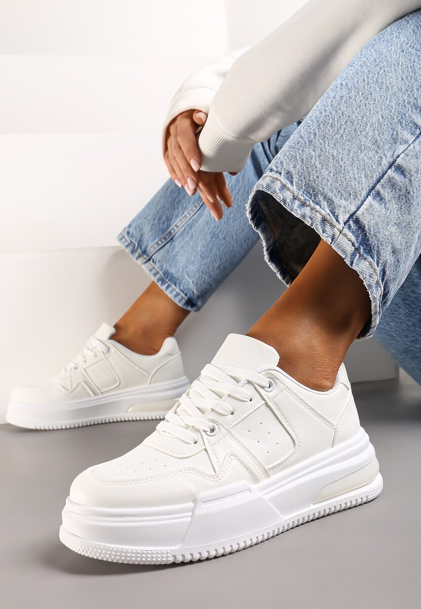 Sneakers Sportivi Albi cu Talpă Groasă și Închidere cu Șireturi Mintellia 1