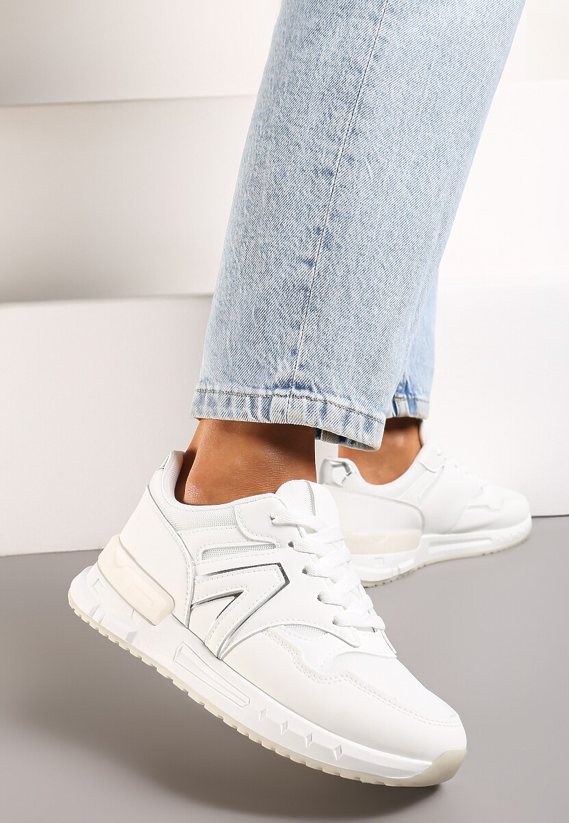 Białe Płaskie Sneakersy przed Kostkę z Ekozamszu ze Sznurowaniami Jrines 1