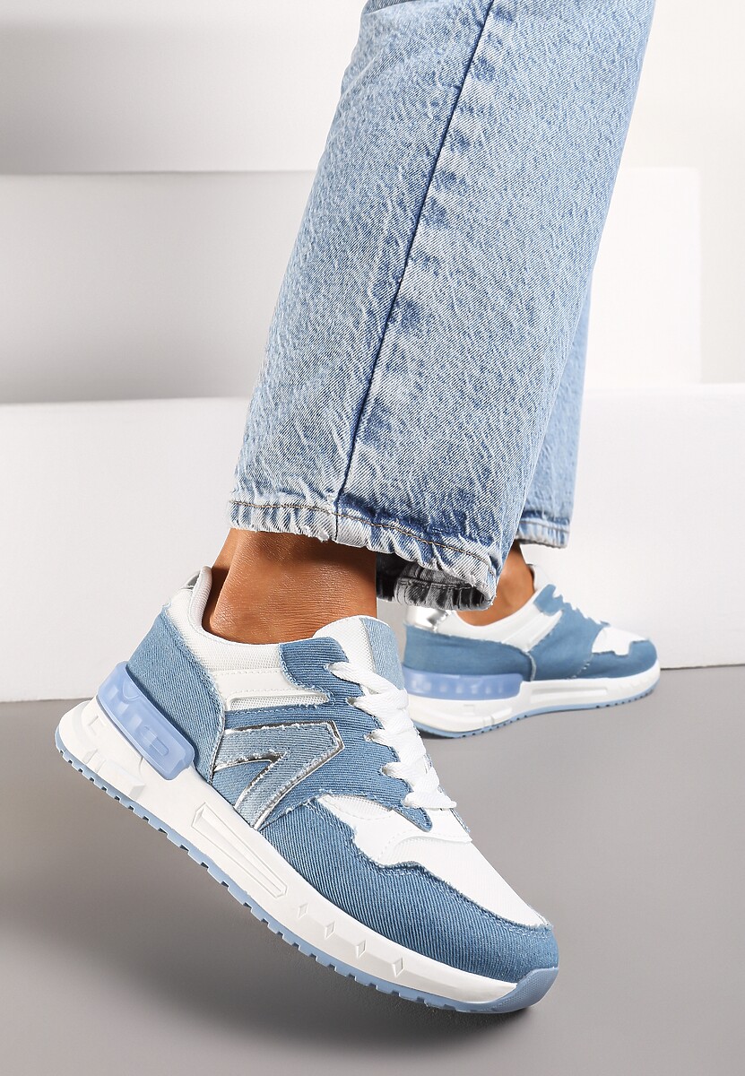 Niebiesko-Białe Płaskie Sneakersy przed Kostkę z Ekozamszu ze Sznurowaniami Jrines 1