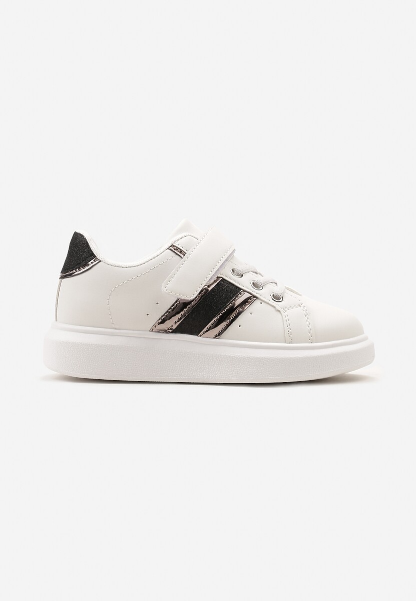 Biało-Czarne Buty Sportowe Sneakersy z Metalicznymi Wstawkami i Brokatem z Zapięciem na Rzep Tetita 1