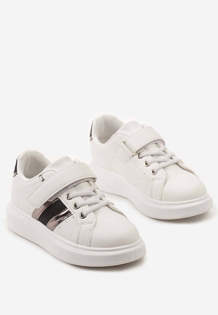 Biało-Czarne Buty Sportowe Sneakersy z Metalicznymi Wstawkami i Brokatem z Zapięciem na Rzep Tetita 2