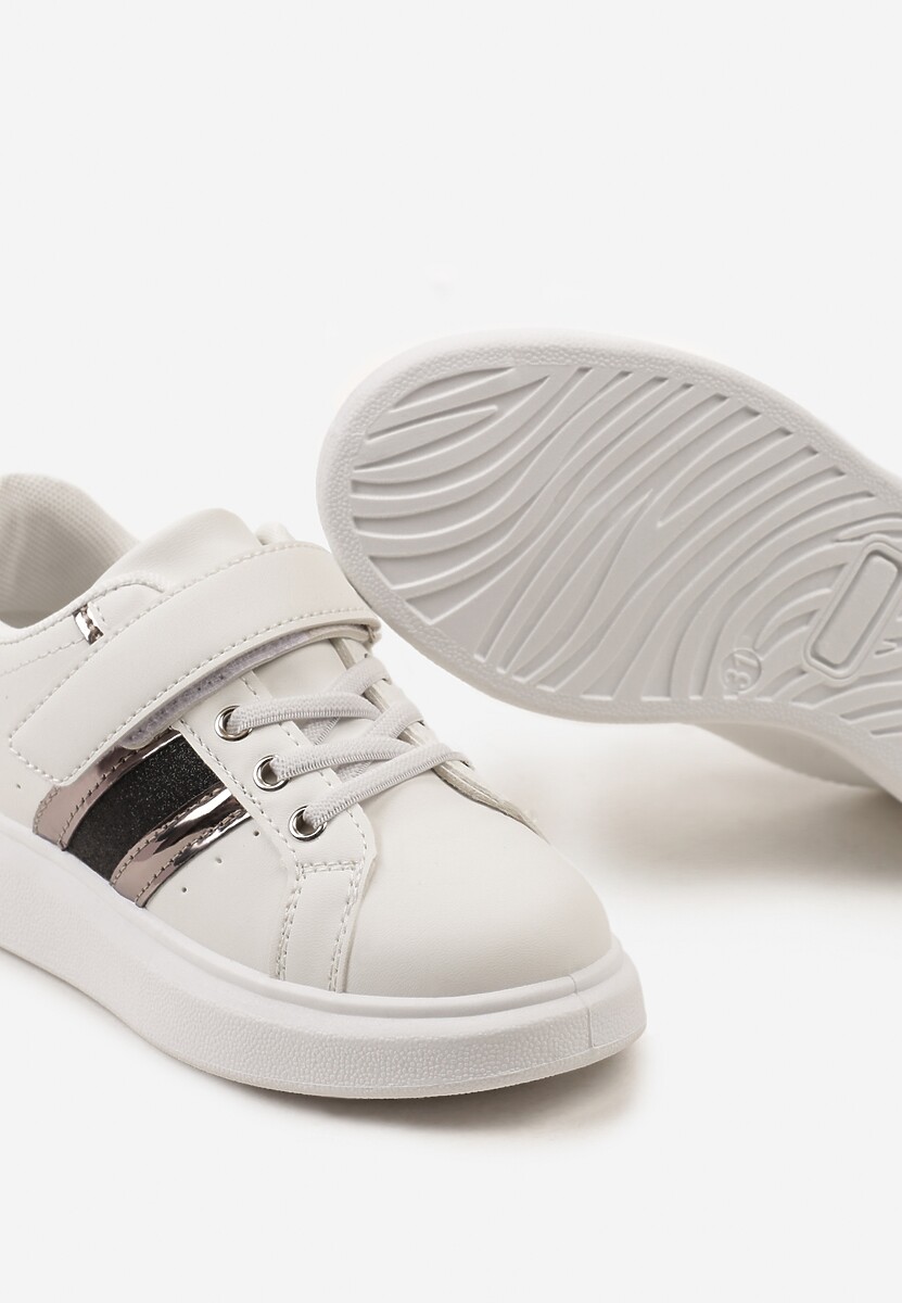 Biało-Czarne Buty Sportowe Sneakersy z Metalicznymi Wstawkami i Brokatem z Zapięciem na Rzep Tetita 3