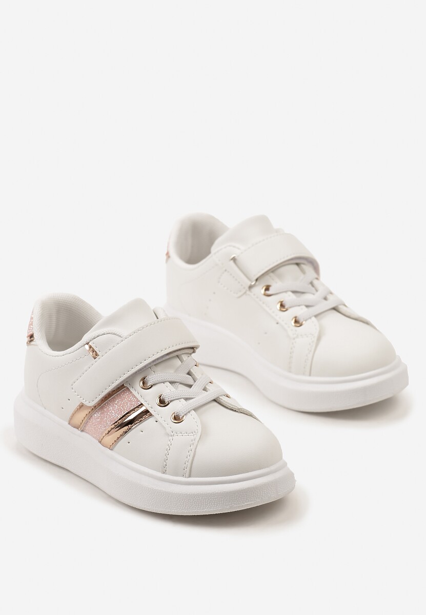 Biało-Różowe Buty Sportowe Sneakersy z Metalicznymi Wstawkami i Brokatem z Zapięciem na Rzep Tetita 2