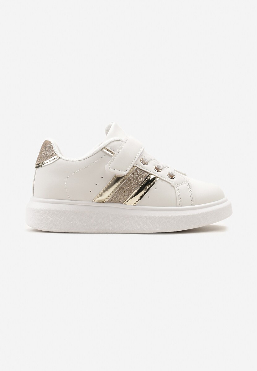 Biało-Złote Buty Sportowe Sneakersy z Metalicznymi Wstawkami i Brokatem z Zapięciem na Rzep Tetita 1