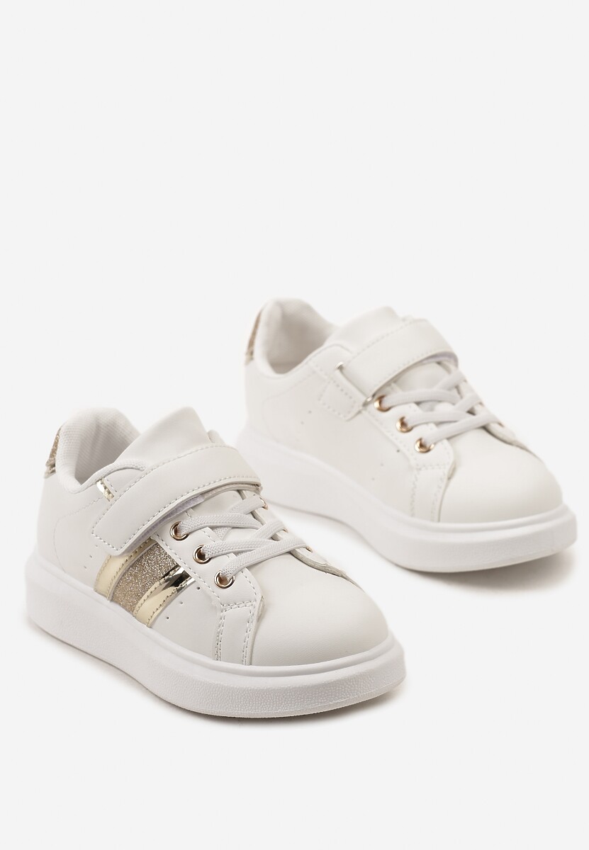 Biało-Złote Buty Sportowe Sneakersy z Metalicznymi Wstawkami i Brokatem z Zapięciem na Rzep Tetita 2