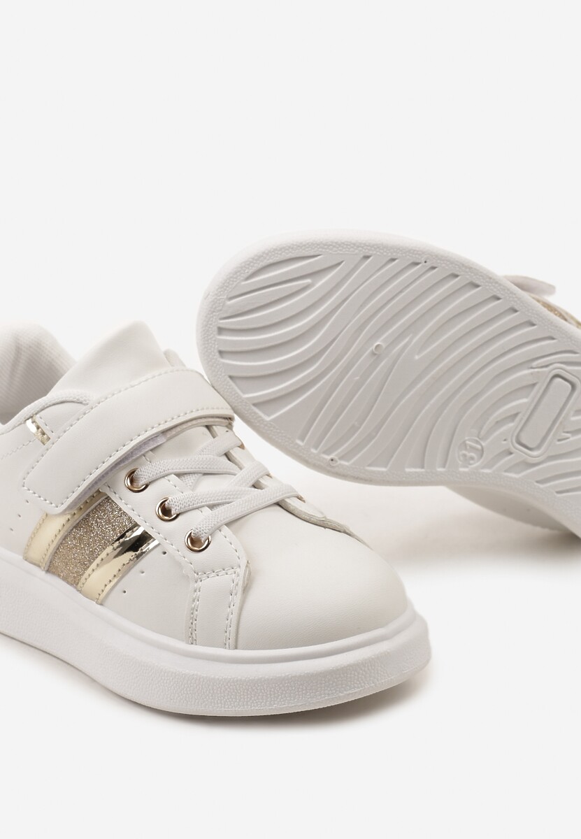 Biało-Złote Buty Sportowe Sneakersy z Metalicznymi Wstawkami i Brokatem z Zapięciem na Rzep Tetita 3