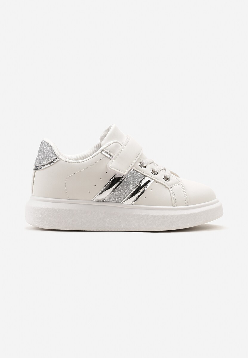 Biało-Srebrne Buty Sportowe Sneakersy z Metalicznymi Wstawkami i Brokatem z Zapięciem na Rzep Tetita 1