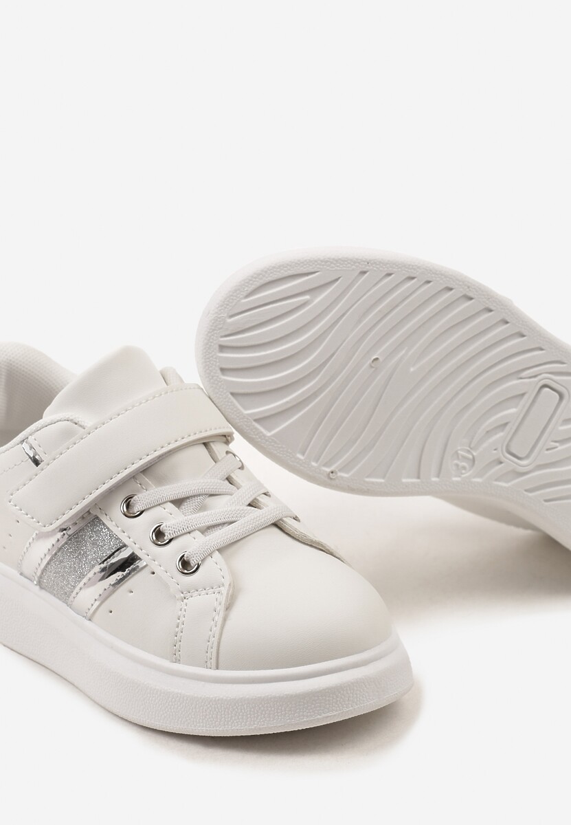Biało-Srebrne Buty Sportowe Sneakersy z Metalicznymi Wstawkami i Brokatem z Zapięciem na Rzep Tetita 3