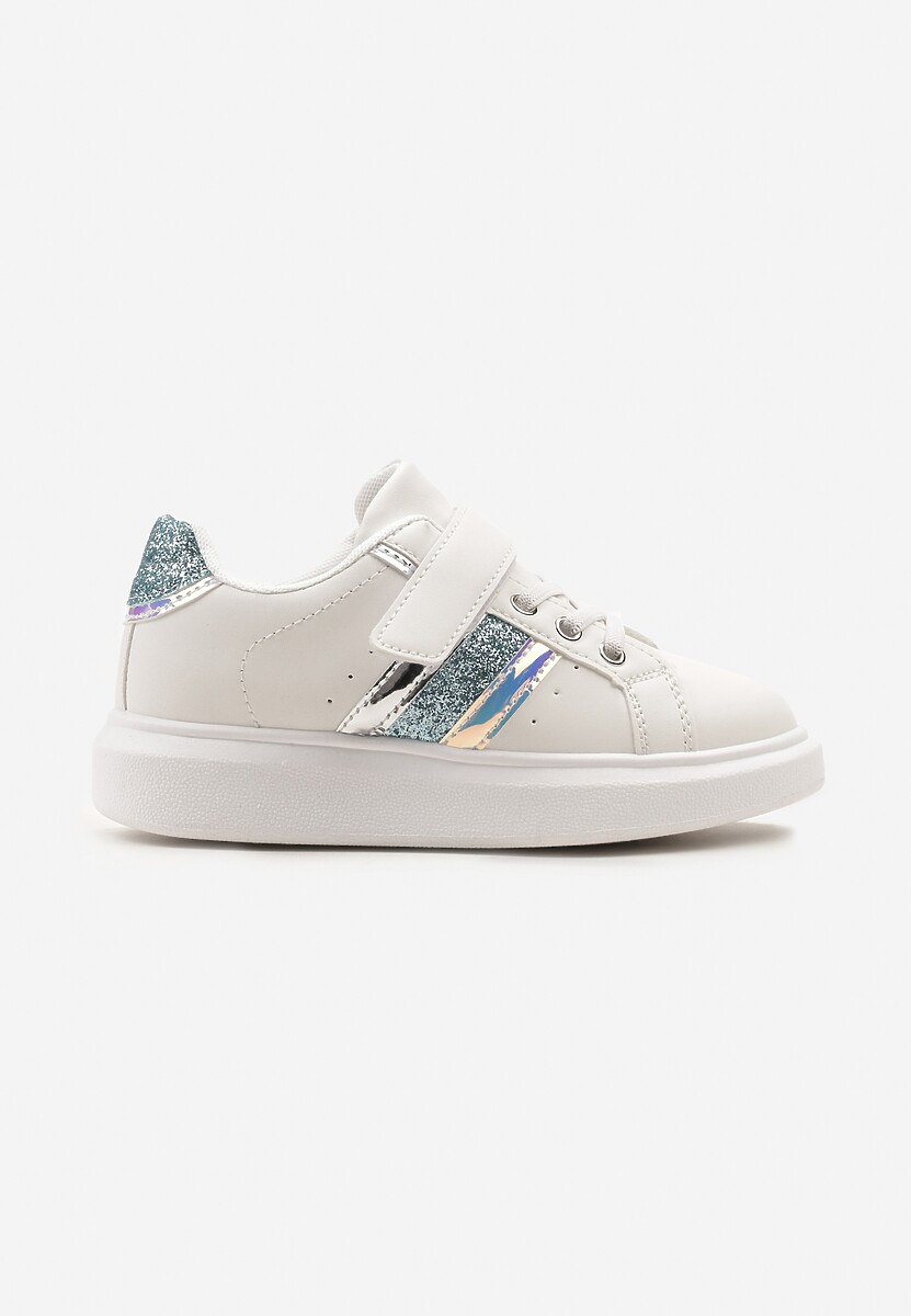 Biało-Niebieskie Buty Sportowe Sneakersy z Metalicznymi Wstawkami i Brokatem z Zapięciem na Rzep Tetita 1