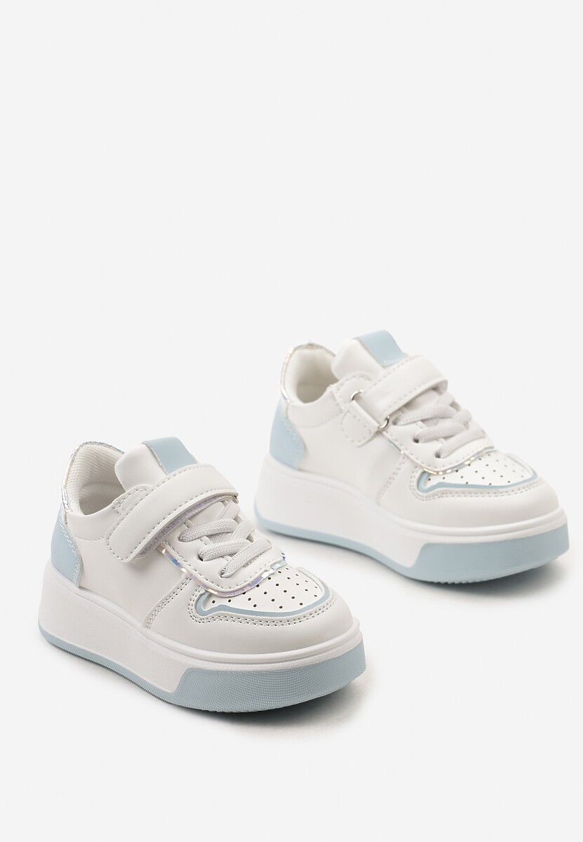 Biało-Niebieskie Buty Sportowe Sneakersy na Platformie z Metalicznymi Wstawkami Zapinane na Rzep Calbenia 2